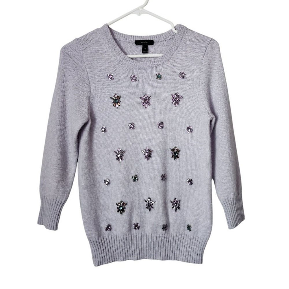 J.CREW Embellished Jewel‎ Beaded Sweater Lavender Wool Blend Preppy Coquette M